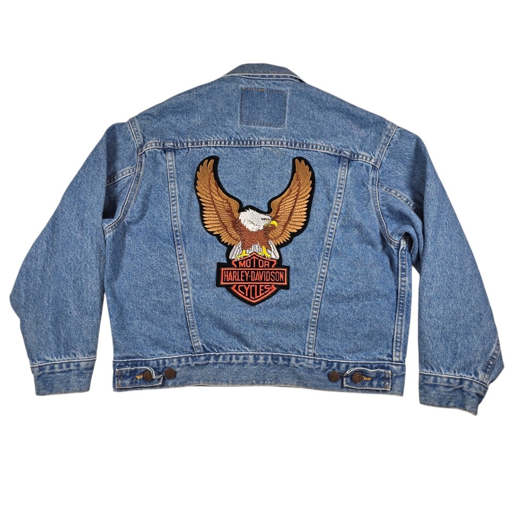 VTG 90s Levi's Denim Harley-Davidson Patch Made in USA Trucker Jacket Women's M